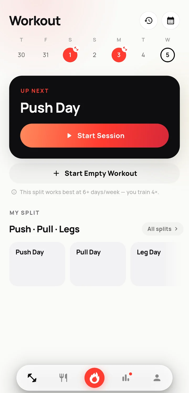 JIMI workout tab with planned routines
